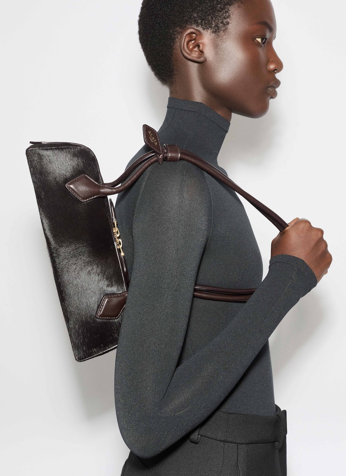 LE TECKEL SMALL BAG IN HAIRCALF ALAÏA CHOCOLATE LE TECKEL SMALL BAG IN HAIRCALF
